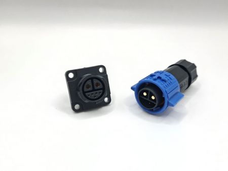 Conector F+M M19 com bloqueio por pressão, maleável, 2+5 núcleos, instalável em campo